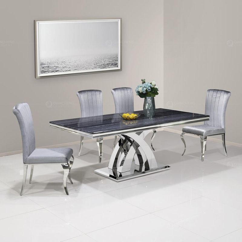 UK Style Grey Marble Top Stainless Steel Dining Table