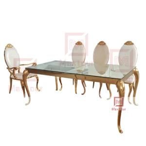 Foshan Factory Modern Marble Top Gold Stainless Steel Frame Dining Table