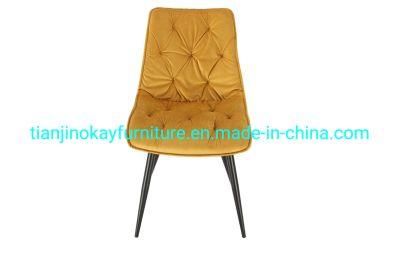 Nordic Luxury Restaurant Home Kitchen Sillas Upholstery Soft Fabric High Back Modern Yellow Velvet Dining Chair for Dining Room