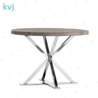 Kvj-7247 Modern Industrial Stainless Steel Base Round Dining Table