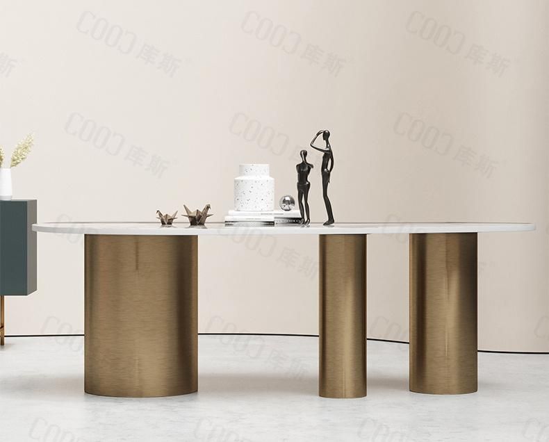 House Area 5 Star Hotel Designer Dining Table Slate Dining Room Set Circular Arc Table with Leather Chair