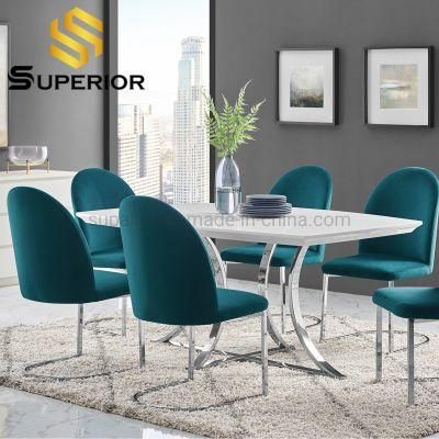 6 Seater Metal Legs Velvet Dining Chair with Dining Table