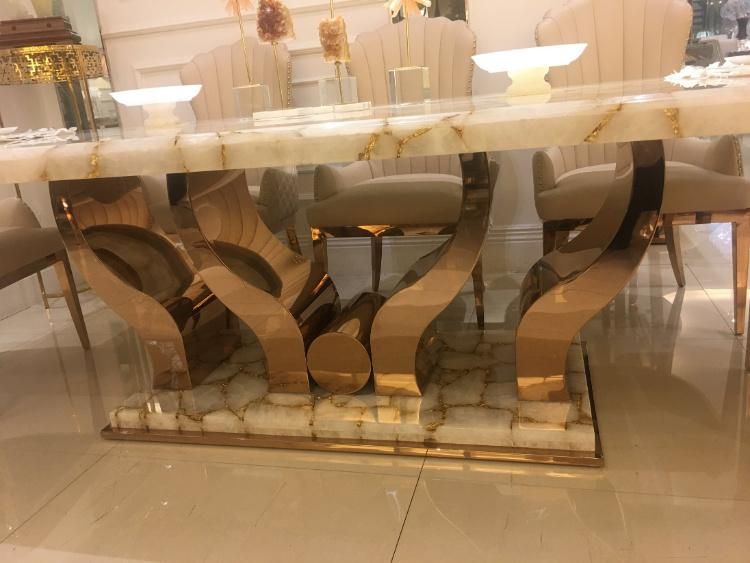 Gemstone Slab Custom Luxury White Crystal Semi Precious Stone Dining Table Top