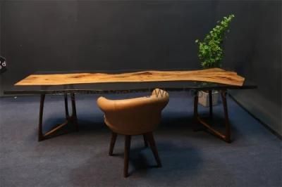 Custom Size Live Edge Solid Wood Epoxy River Dining Table for Sale