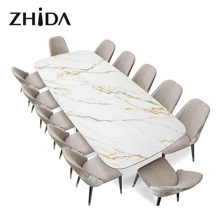 Factory Directly Sale Italian Marble Luxury Home Dining Furniture Table Tickness Durable Gold Metal Leg Hotel Restaurant Furniture Villa Dining Table