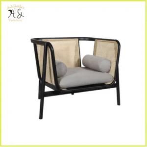 Nordic Solid Wooden Indonesia Cane Rattan Single Sofa Armchair with Seat Pad