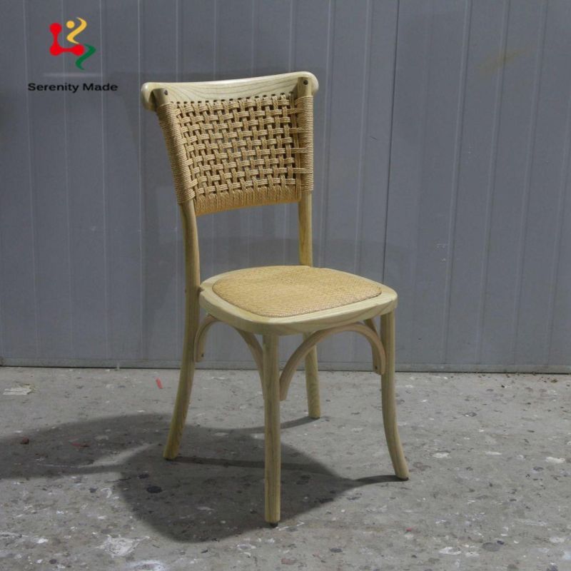 Vintage Wood Wedding Event Dining Chair with Rattan Seat