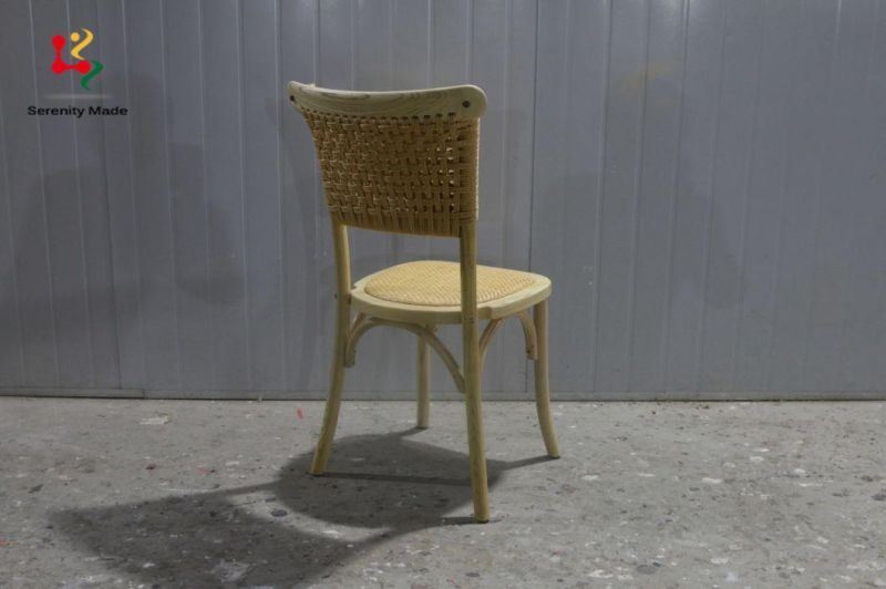 Vintage Wood Wedding Event Dining Chair with Rattan Seat