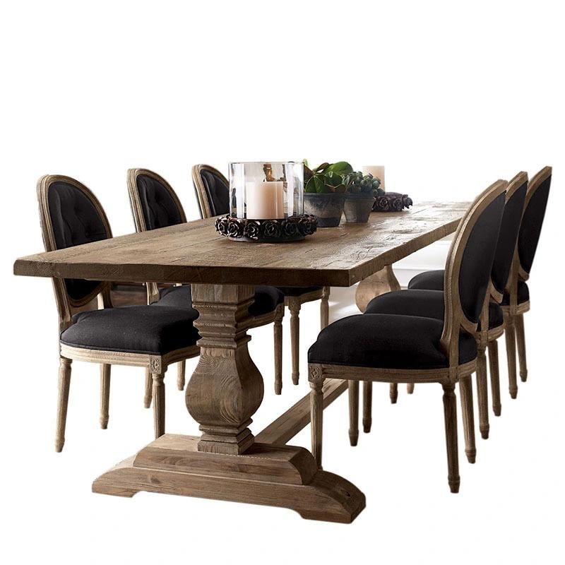 French Antique Style Solid Wooden Dining Table Recycled Wood Elm Round Rustic Antique Dining Table Vintage Recycle Elm Antique Dining Furniture Dining Table