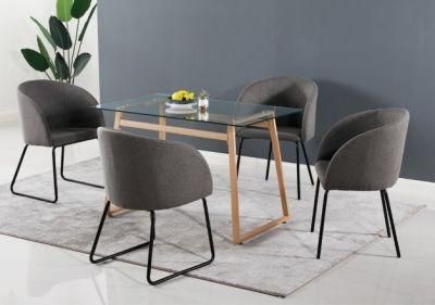 Wood Legs Table Top Tempered Glass for Dining Room