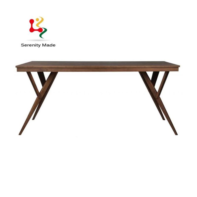 Oak Wood Color Wooden Frame Rectangle Dining Table for Restaurant Use