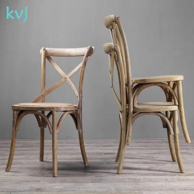 Kvj-6002 Vintage Antique Rustic Stacking Oak Dining Room Cross Back Chair