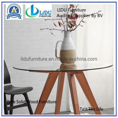 Glass Top Round Table Best Price Glass Transparent Round Coffee Dining Table with Wooden Legs