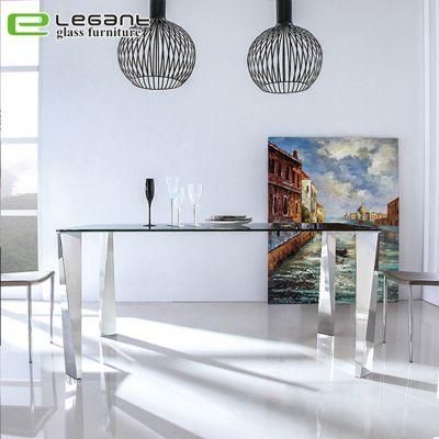 Clear Tempered Glass Dining Table with Stainless Steel Legs