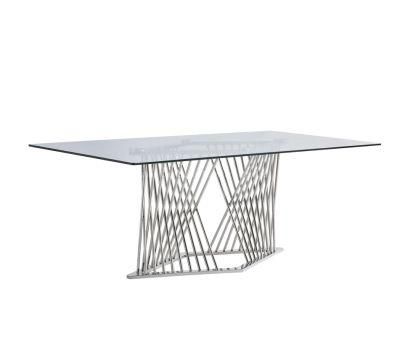 Round Tube Stainless Steel Dining Table with Glass Top