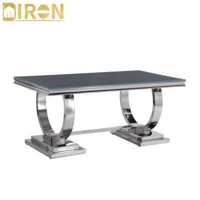 China Wholesale Hot Sale Modern Stainless Steel Home Furniture Glass Top Dining Table