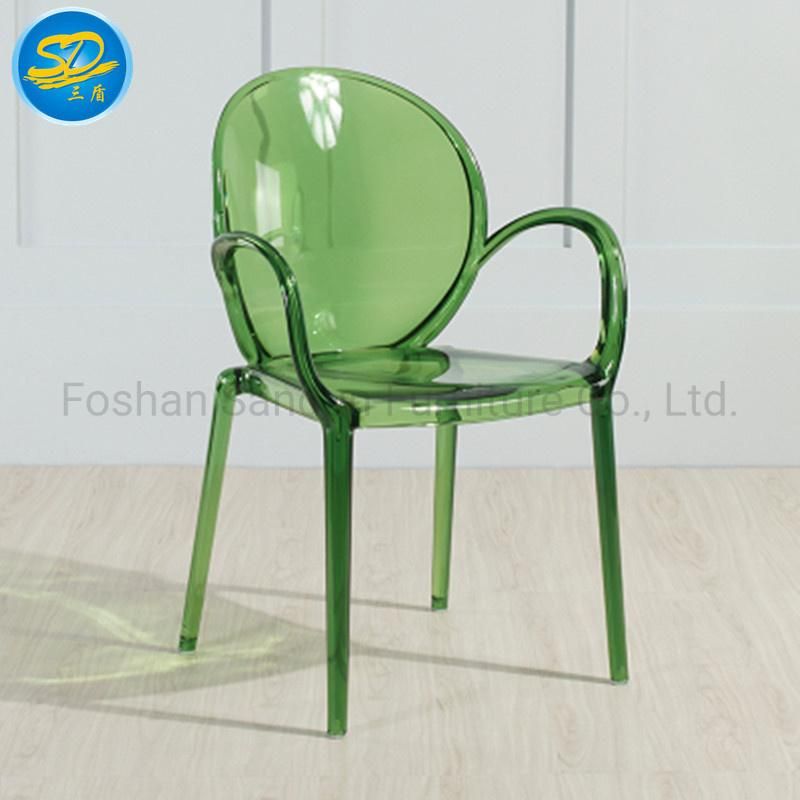 New Design Modern PC Resin Crystal Wedding Dining Chair with Arm
