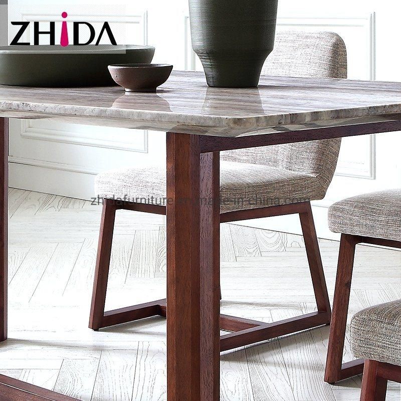 Home Furniture Modern Rectangular Marble Wooden Base Dining Restaurant Table