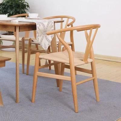 Solid Wood Frame in Natural Wood Color, Rope Seat Armchair