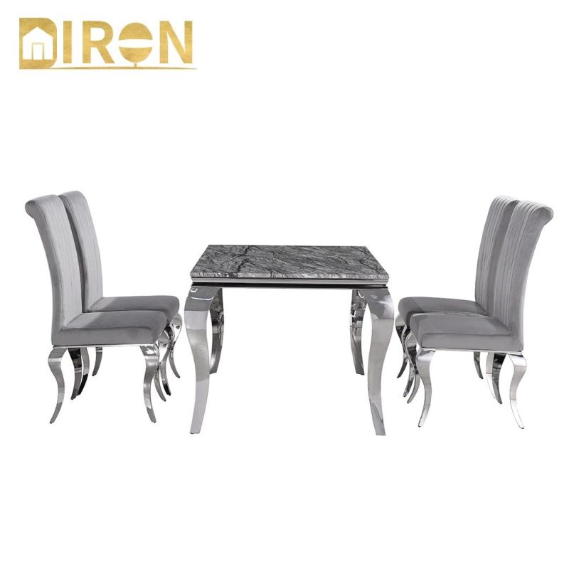 Modern Style Designs Glass Table Luxury Dining Room Furniture Marble Top Stainless Steel Legs Table and Chair 4 Seater Dining Table Set