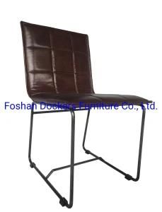 Vintage Real Leather Dining Chair Dark Brown Dining Chair Furniture Metal Chair Steel Chair Nice Furniture