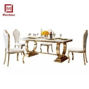 Luxury Gold/Silver Stainless Steel Marble Dining Table Set 6 Seater