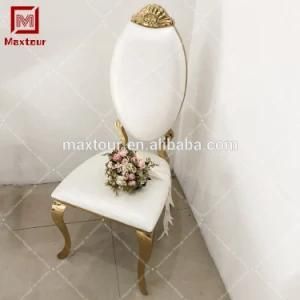 High Back Chair Wedding Stainless Steel White and Gold Dining Chairs of French Style