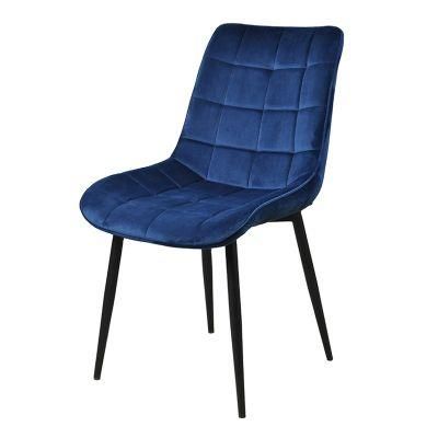 Cheap Nordic Modern Style Restaurant Hotel Living Room Metal Leg High Backrest Blue Velvet Dining Chair