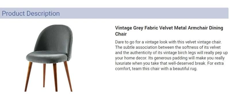 Vintage Grey Fabric Velvet Metal Armchair Dining Chair
