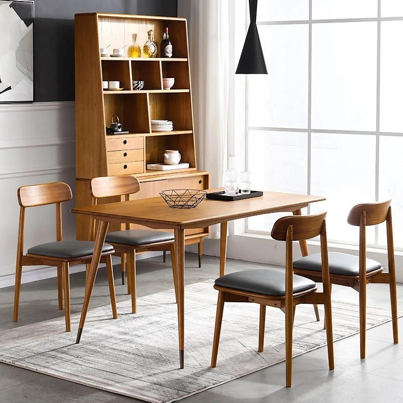 Fashionable Restaurant Home Nordic Style Wooden Furniture Modern Indoor PVC/Leather Hotel Restaurant Dining Chair Dinner Chair Chinese Furniture Modern Chairs