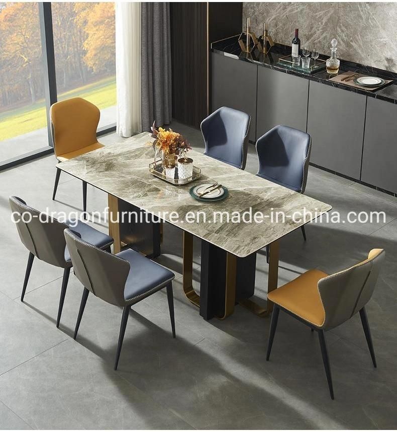 Luxury Dining Furniture Stainless Steel Dining Table with Marble Top