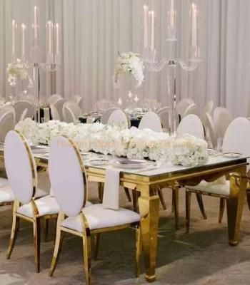 Luxury Golden Stacking Modern Round Back Metal Hotel Restaurant Wedding Banquet Chiavari White Dining Chair