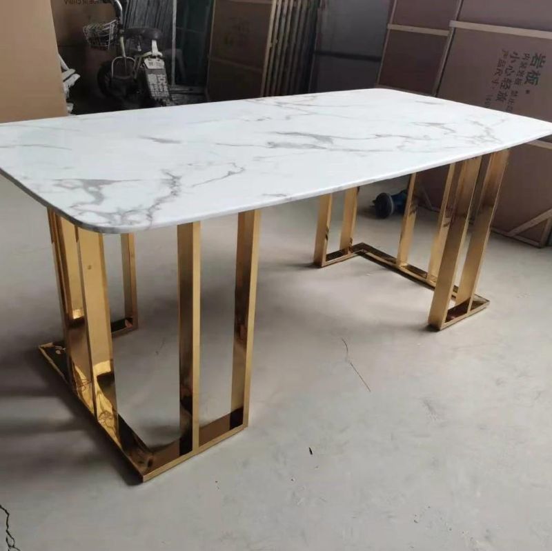 Wholesale High-Gloss Marble Modern Gold Leg Gold Dining Table