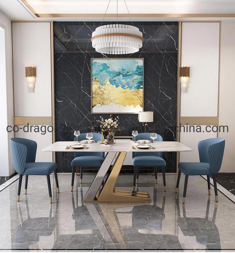 Luxury Design Home Furniture Steel Dining Table with Marble Top