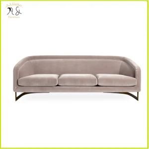 Luxury Wedding Gold Frame Round Curved Blushed Fabric Upholstered 3 Seater Sofa