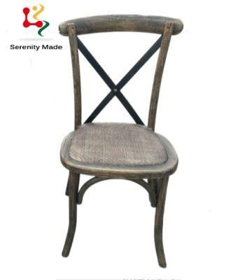 Banquet Furniture Event Hire Wedding Use Restaurtant Wooden Rattan Seat Chair Metal Cross Back Ding Chair