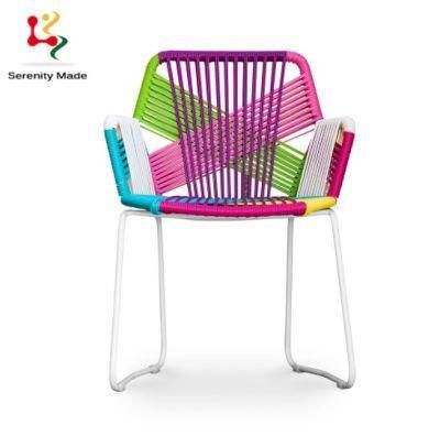 Outdoor Furniture Garden Poolside Backyard Colorful Metal Frame Rope Woven Balcony Sitting Patio Lounge Dinging Chair