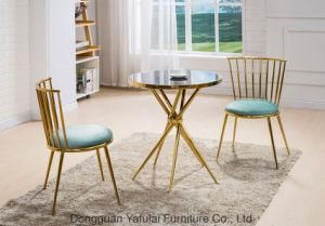 Factory Black Glass Gold Steel Dining Coffee Table Set