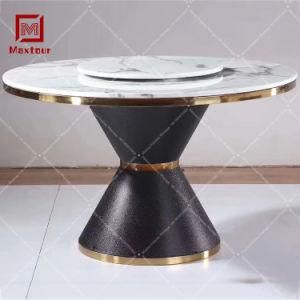 Wholesale Stainless Steel Marble Turntable Dining Table Set with Lazy Susan