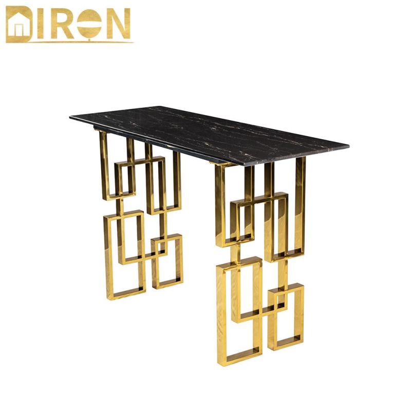Home Living Room Furniture Dinner Gold Color Stainless Steel Marble Top Dining Table