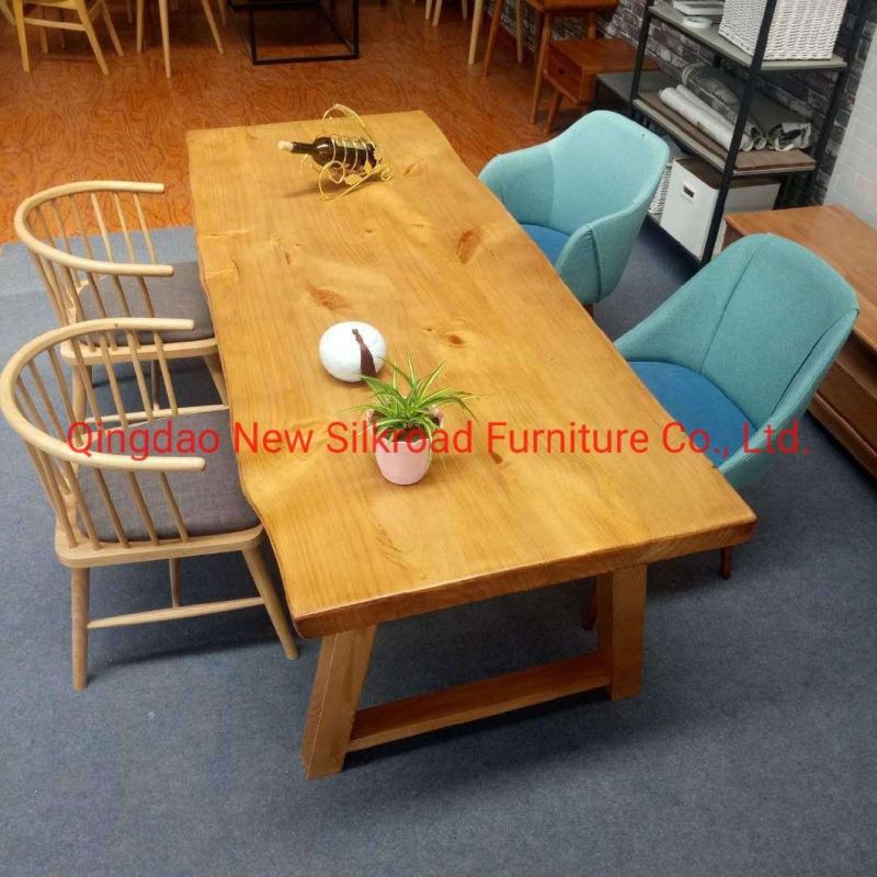 Factory Price New Chinese Style Coffee Table Natural Tree Edge Pine Slab Wood Dining Table / Live Edge Pine/Oak Wood Dining Table for Restaurant/Banquet Hall