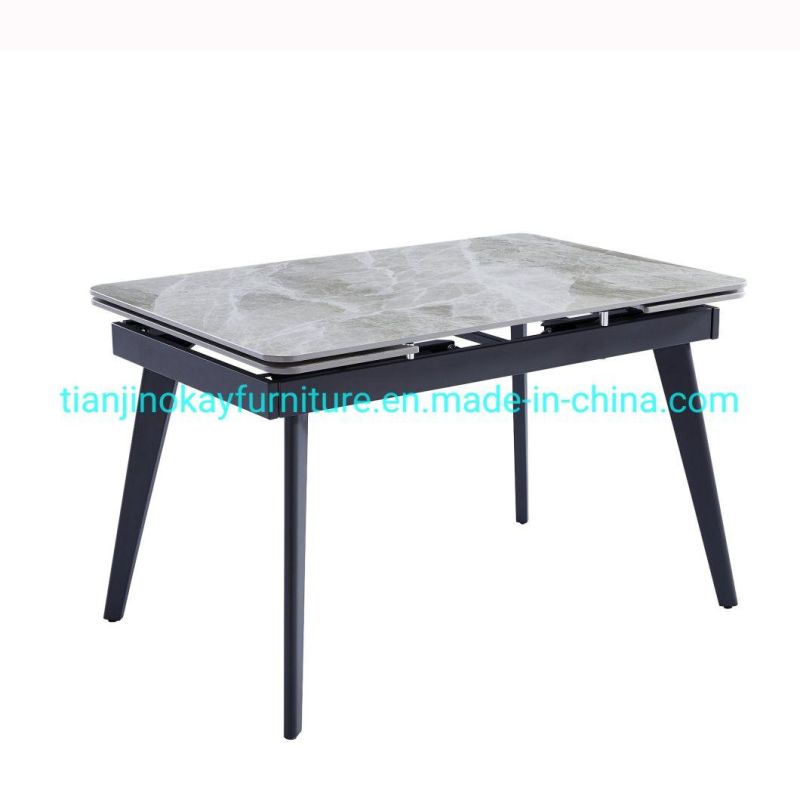 Metal Feet Imported Ceramic Top Retractable Extendable Long Dining Table Sintered Stone Table