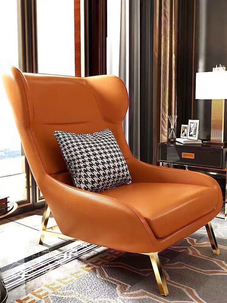 High Quality Luxury Conversation Chair Nordic Style Chaise Lounge Chair Leather Chair with Golden Base