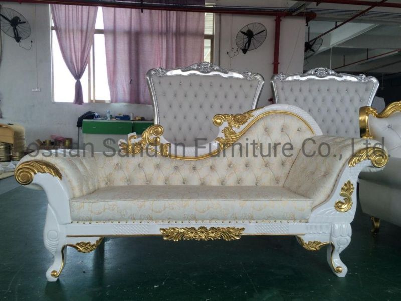 5 Years Guarantee Time Golden Frame Solid Wood Wedding Throne Sofa