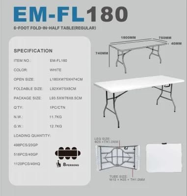 Wholesale Plastic EU Standard White Cheap 6FT Plastic BBQ Folding Dining Table