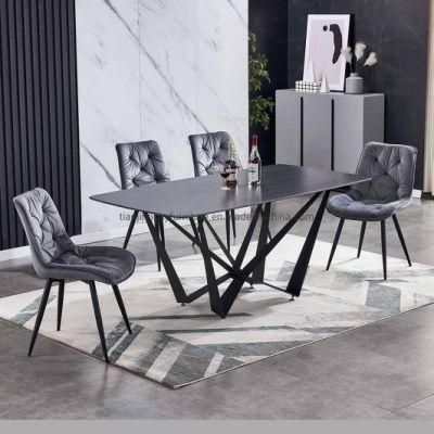China Factory Hot Sale Slate Sintered Stone Top Marble Black Gold Ceramic Table Dining Table Set