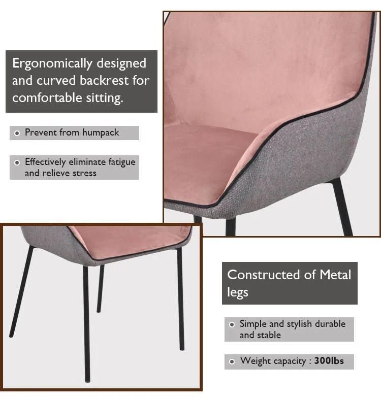 Dining Room Furniture Corner Modern Velvet Dining Chair with Metal Legs and Backrest