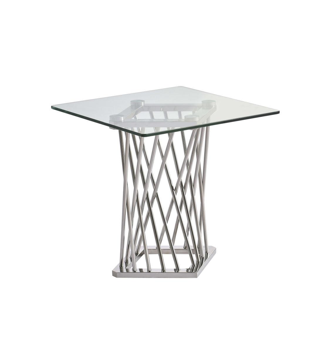 Round Tube Stainless Steel Dining Table with Glass Top