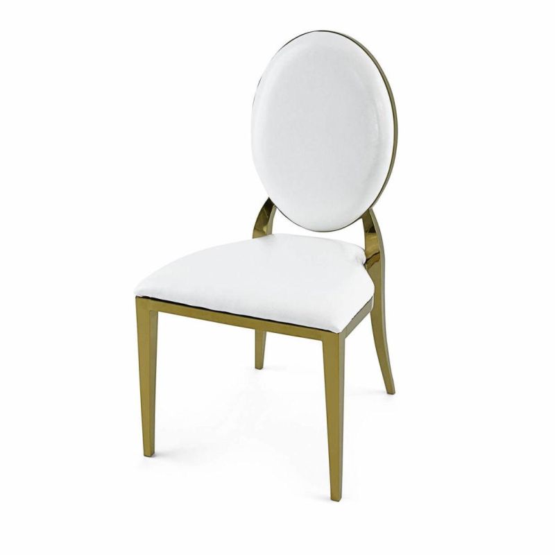 Luxury Italian PU Leather Ss Dining Chair with Golden Chrome Scandinavian Stainless Steel Sitting Dining Room Chair