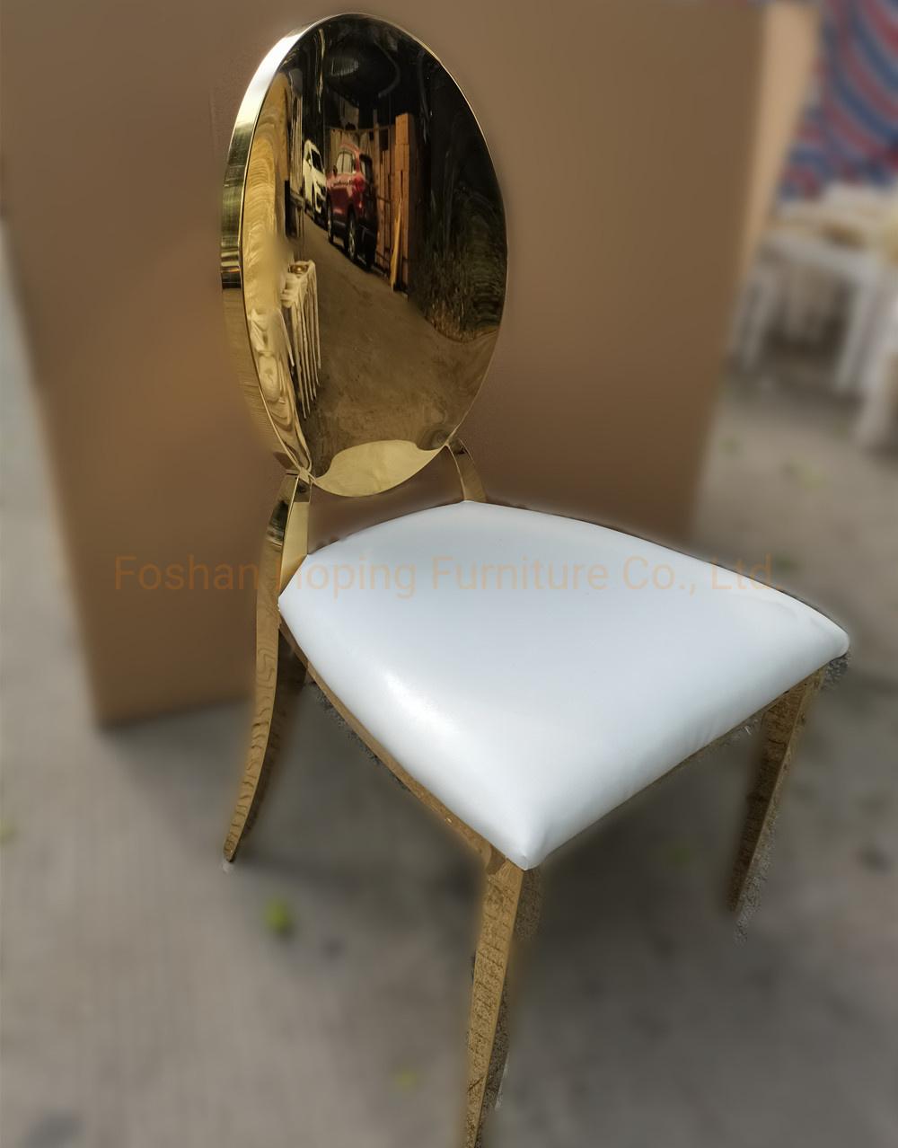 China Supplier Furniture Market White Outdoor Wedding Chair Banquet Chair Event Party Dining Furniture Gold Stainless Steel Chair